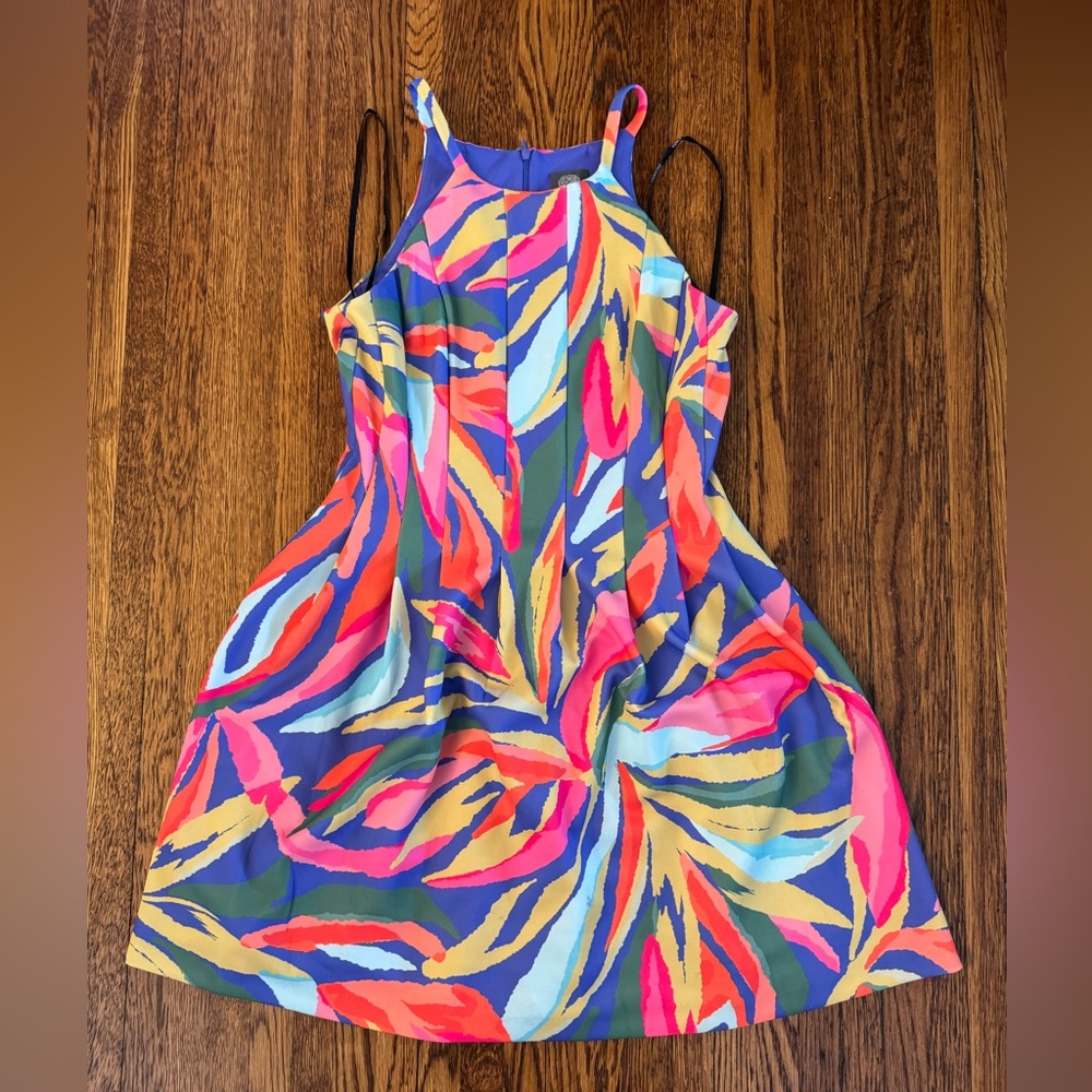 #502 Vince Camuto Printed Scuba Halter Dress Colorful Sleeveless Dress